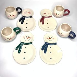 Snowman Mug and Snack Plate Tray 8 piece set